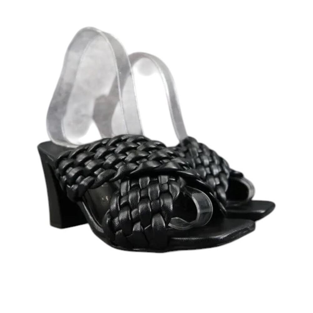 Anne Klein Shoes Womens 5 Sandal Mule Slide Pump Woven Straps Block Heel Black